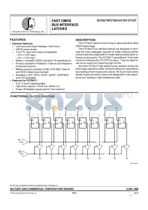 IDT54FCT841DTPYB datasheet - FAST CMOS BUS INTERFACE LATCHES