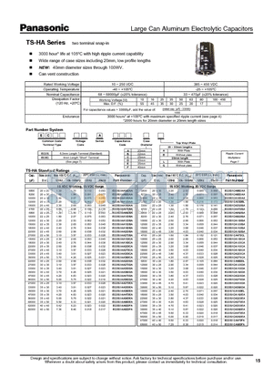 ECOS1KA102DL datasheet - Large Can Aluminum Electrolytic Capacitors