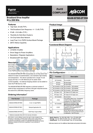 MAAM-007865-0P1RA1 datasheet - Broadband Driver Amplifier 50 to 2000 MHz