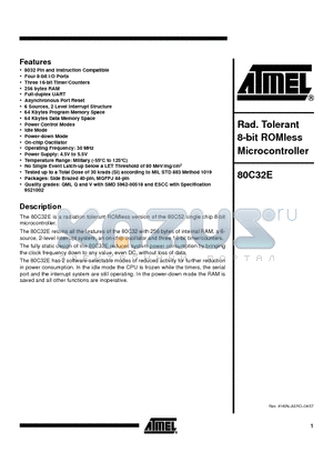 MJ-80C32E-30-E datasheet - Rad. Tolerant 8-bit ROMless Microcontroller