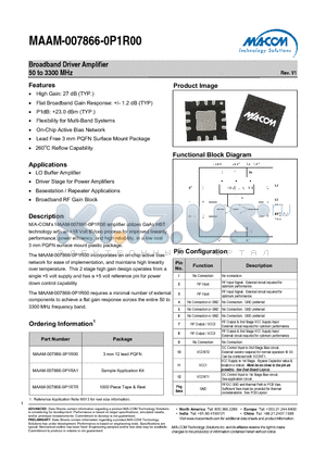 MAAM-007866-0P1RTR datasheet - Broadband Driver Amplifier 50 to 3300 MHz