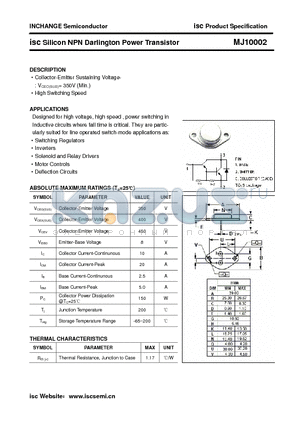 MJ10002 datasheet - isc Silicon NPN Darlington Power Transistor