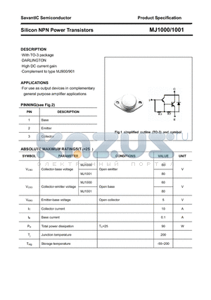 MJ1001 datasheet - Silicon NPN Power Transistors