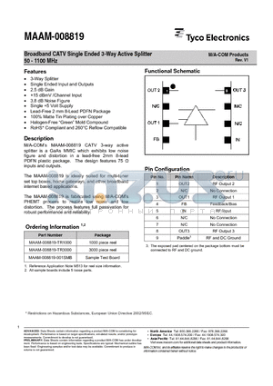 MAAM-008819-001SMB datasheet - Broadband CATV Single Ended 3-Way Active Splitter