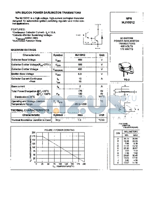 MJ10012 datasheet - NPN SILICON POWER DARLINGTON TRANSISTORS