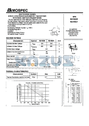 MJ10020 datasheet - POWER TRANSISTORS(60A,200-250V,250W)