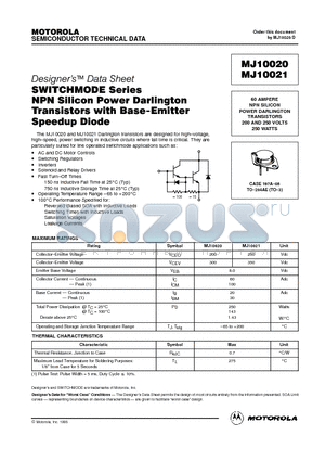 MJ10020 datasheet - NPN SILICON POWER DARLINGTON TRANSISTORS