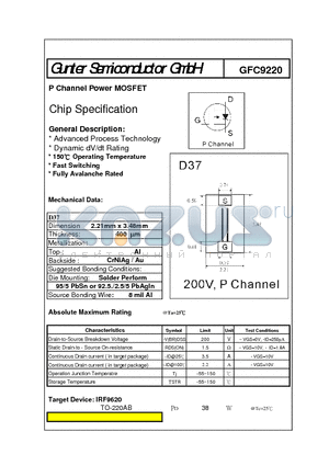 GFC9220 datasheet - P Channel Power MOSFET