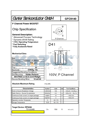 GFC9140 datasheet - P Channel Power MOSFET