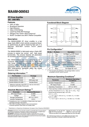 MAAM-009563-TR3000 datasheet - RF Driver Amplifier