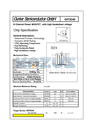 GFCE40 datasheet - N Channel Power MOSFET , with high breakdown voltage