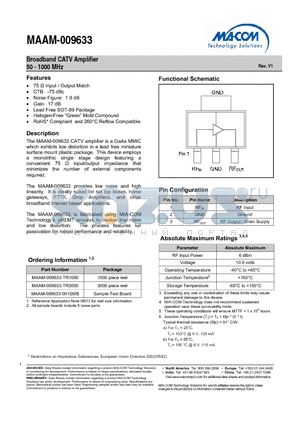 MAAM-009633-TR1000 datasheet - Broadband CATV Amplifier