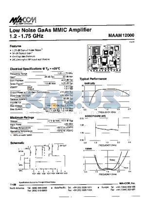 MAAM12000 datasheet - Low Noise GaAs MMIC Amplifier 1.2-1.75 GHz