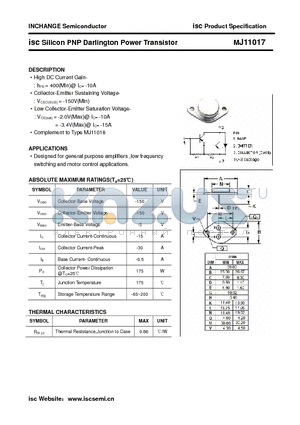 MJ11017 datasheet - isc Silicon PNP Darlington Power Transistor