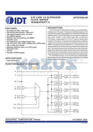 IDT5T93GL06NLI datasheet - 2.5V LVDS 1:6 GLITCHLESS CLOCK BUFFER TERABUFFER-TM II