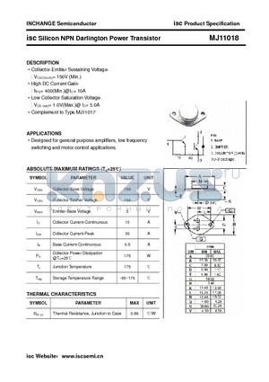 MJ11018 datasheet - isc Silicon NPN Darlington Power Transistor