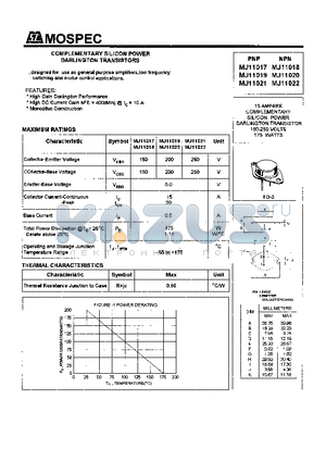 MJ11020 datasheet - POWER TRANSISTORS(15A,150-250V,175W)