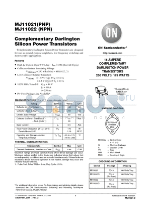 MJ11021 datasheet - Complementary Darlington Silicon Power Transistors