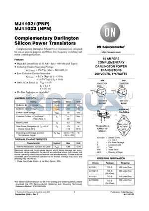 MJ11021G datasheet - Complementary Darlington Silicon Power Transistors