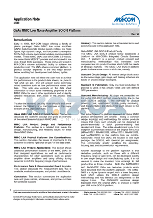 MAAM12031 datasheet - GaAs MMIC Low Noise Amplifier SOIC-8 Platform