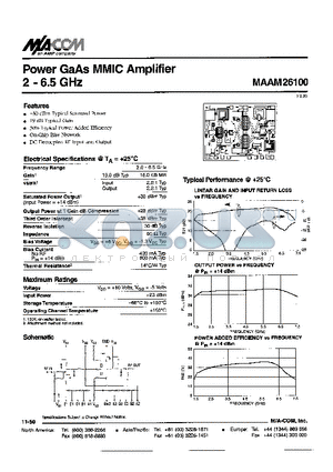 MAAM26100 datasheet - Power GaAs MMIC Amplifier 2-6.5GHz
