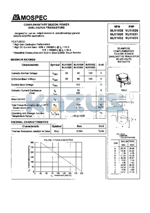 MJ11028 datasheet - POWER TRANSISTOR(50A,60-120V,300W)