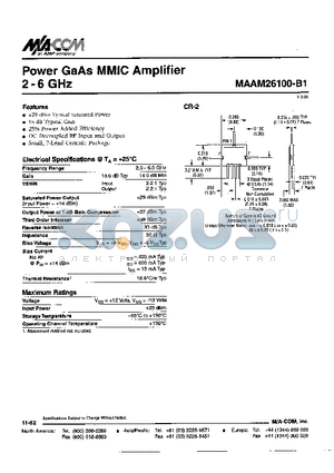 MAAM26100-B1 datasheet - Power GaAs MMIC Amplifier 2-6 GHz
