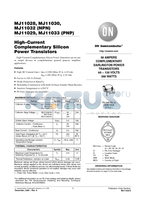 MJ11028 datasheet - High−Current Complementary Silicon Power Transistors