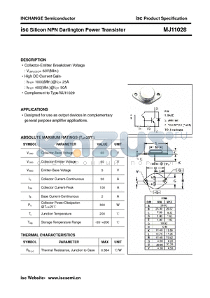 MJ11028 datasheet - isc Silicon NPN Darlington Power Transistor