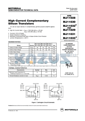 MJ11029 datasheet - 50 AMPERE COMPLEMENTARY SILICON DARLINGTON POWER TRANSISTORS 60.120 VOLTS 300 WATTS