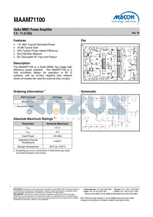 MAAM71100 datasheet - GaAs MMIC Power Amplifier