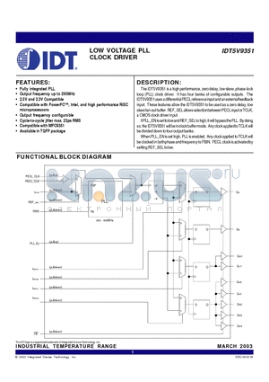 IDT5V9351PR datasheet - LOW VOLTAGE PLL CLOCK DRIVER