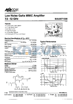 MAAM71200 datasheet - Low Noise GaAs MMIC Amplifier 7.5-12GHz