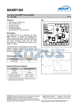 MAAM71200_V6 datasheet - Low Noise GaAs MMIC Power Amplifier