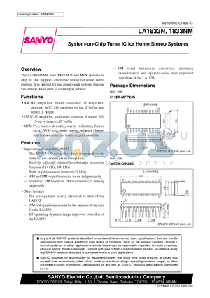 LA1833NM datasheet - System-on-Chip Tuner IC for Home Stereo Systems
