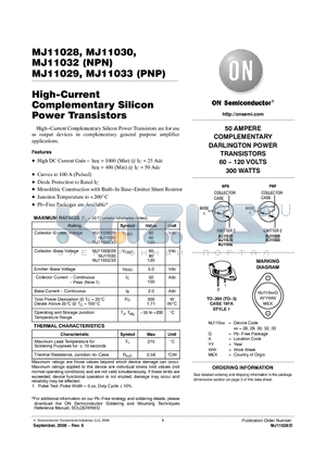 MJ11032G datasheet - High-Current Complementary Silicon Power Transistors