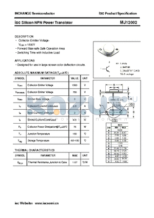 MJ12002 datasheet - isc Silicon NPN Power Transistor