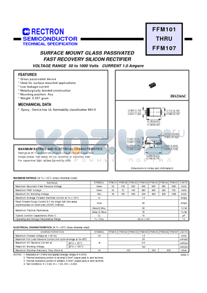 FFM103 datasheet - SURFACE MOUNT GLASS PASSIVATED FAST RECOVERY SILICON RECTIFIER VOLTAGE RANGE 50 to 1000 Volts CURRENT 1.0 Ampere