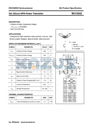 MJ12022 datasheet - isc Silicon NPN Power Transistor