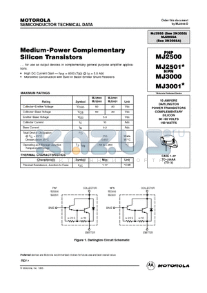 MJ1250 datasheet - 10 AMPERE DARLINGTON POWER TRANSISTORS COMPLEMENTARY SILICON 60.80 VOLTS 150 WATTS