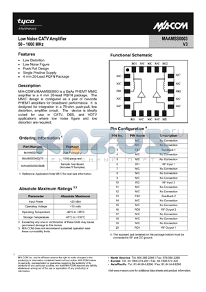 MAAMSS0003TR datasheet - Low Noise CATV Amplifier 50 - 1000 MHz