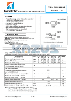 FFM104 datasheet - SURFACE MOUNT FAST RECOVERY RECTIFIER