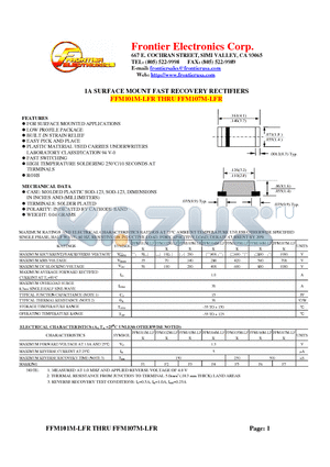 FFM103M-LFR datasheet - 1A SURFACE MOUNT FAST RECOVERY RECTIFIERS
