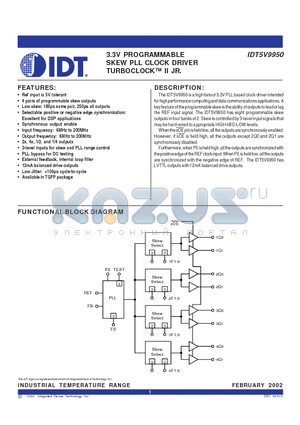 IDT5V9950 datasheet - 3.3V PROGRAMMABLE SKEW PLL CLOCK DRIVER TURBOCLOCK
