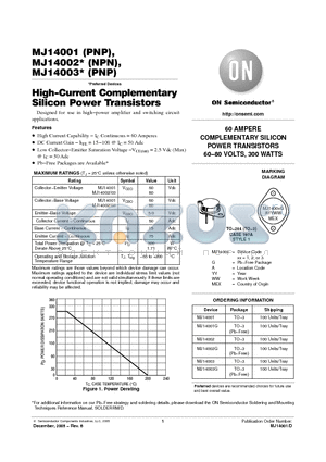 MJ14001 datasheet - HighCurrent Complementary Silicon Power Transistors