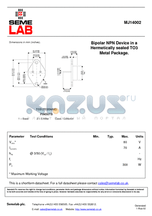 MJ14002 datasheet - MJ14002