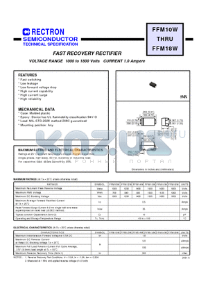 FFM12W datasheet - FAST RECOVERY RECTIFIER (VOLTAGE RANGE 1000 to 1800 Volts CURRENT 1.0 Ampere)