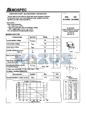 MJ15003 datasheet - POWER TRANSISTORS(20A,140V,250W)