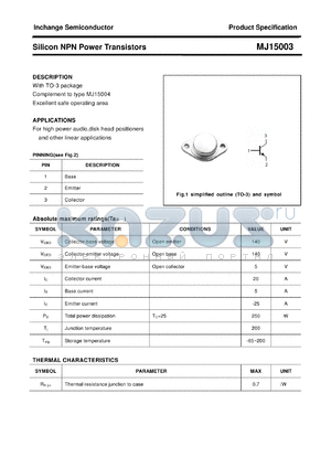 MJ15003 datasheet - Silicon NPN Power Transistors