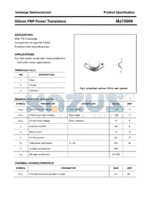 MJ15004 datasheet - Silicon PNP Power Transistors